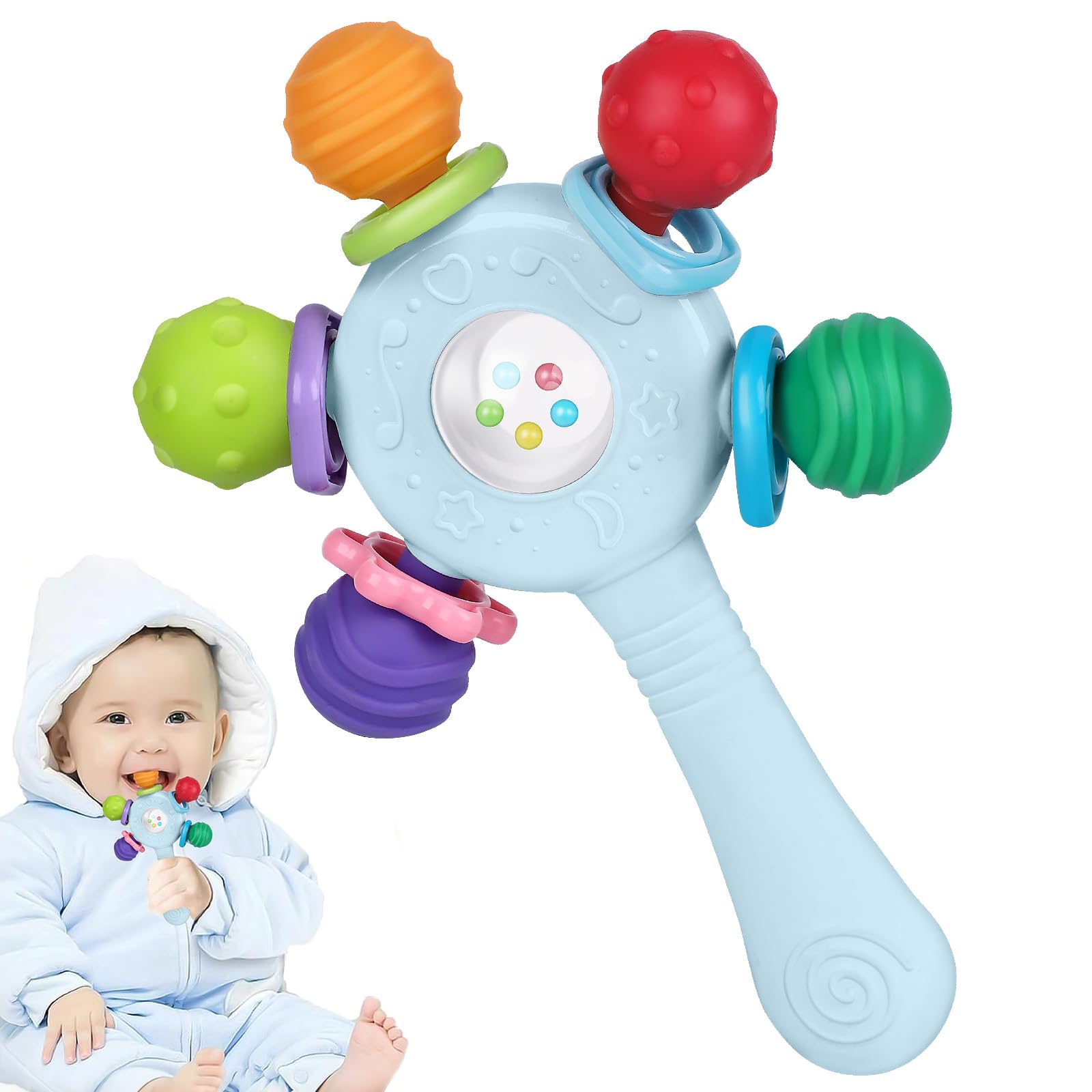 Babyrassel-Beißspielzeug, Montessori sensorischer Silikon-Beißring, 0-6/6-12 Monate Babyspielzeug