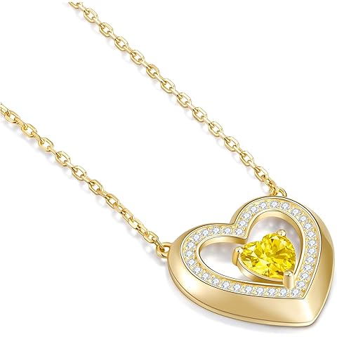Christmas Gifts for Women - 14K Gold Filled 925 Sterling Silver Heart Birthstone Pendant Necklaces, Anniversary Birthday Jewelry Gifts for Wife Daughter Mom Grandma, Non Tarnish 16