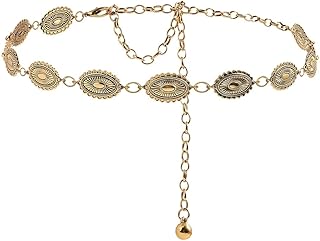 PALAY® Boho Waist Belt for Women Golden Concho Belt Saree Waist Metal Concho Western Fashion Conchos Adjustable,29.53 inch...