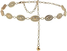 PALAY® Boho Waist Belt for Women Golden Concho Belt Saree Waist Metal Concho Western Fashion Conchos Adjustable,29.53 inches +19.69 inches