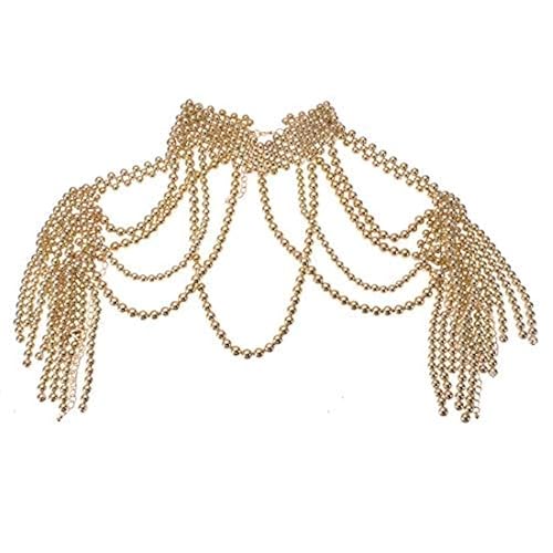 Jerollin Simulated Pearl Body Statement Necklace for Women, Fashion Collar Bib Necklaces Fashion Costume Jewelry Necklace - Black