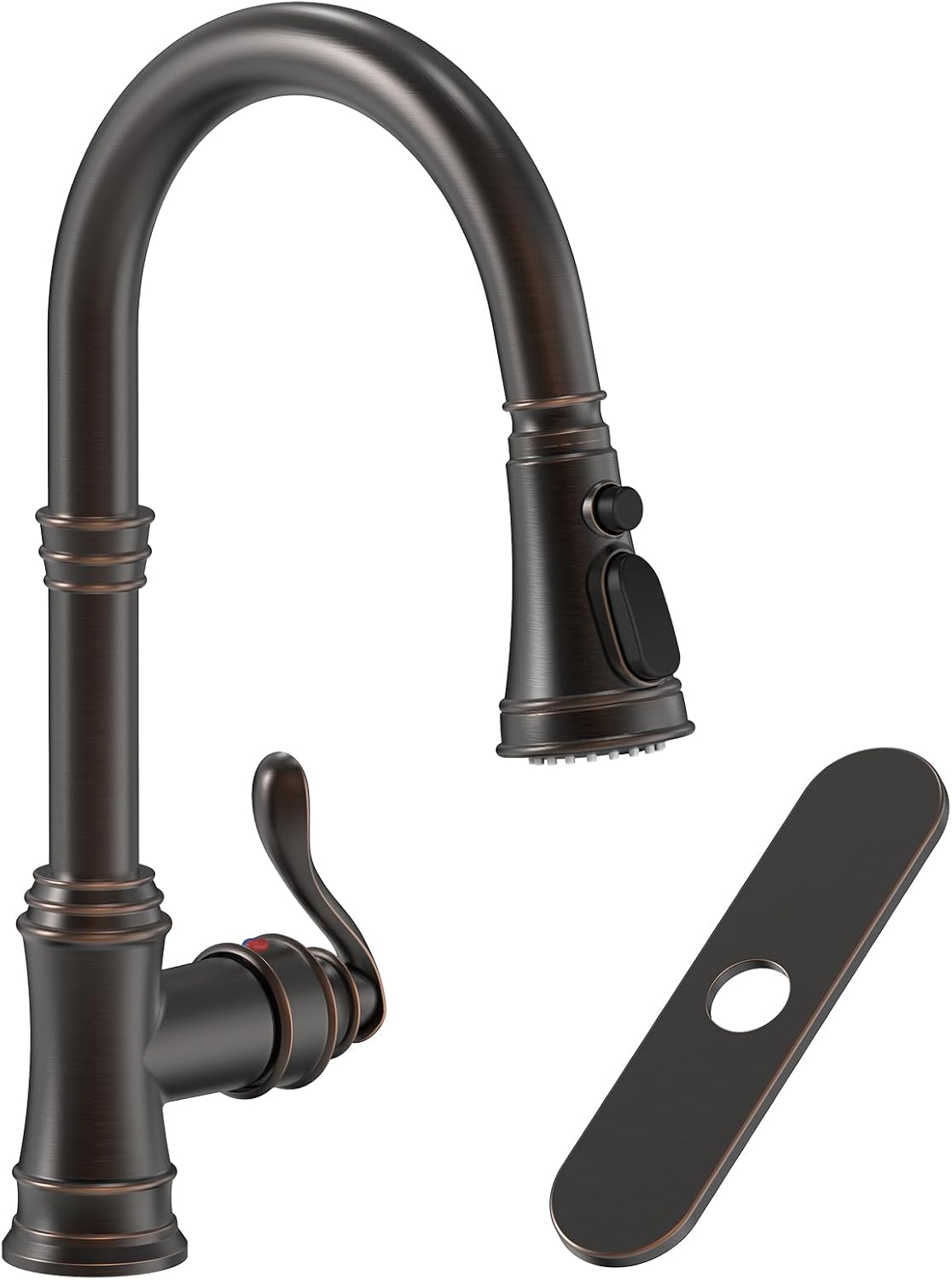Homevacious Oil Rubbed Bronze Kitchen Faucet with Pull Down Sprayer 3 Spray Modes Vintage Single Handle Antique Brass Sink Faucet 1 or 3 Hole with Deck Plate Supply Lines for Farmhouse Camper Rv Bar