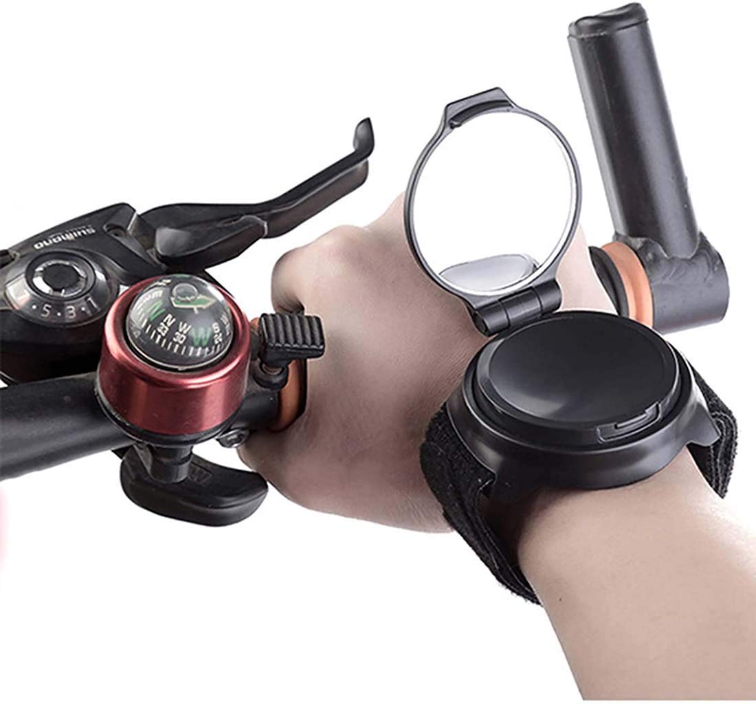Bike Mirrors, DELFINO Bicycle Rear View Mirror for Cyclists Safety Mountain Road Bike Riding Cycling Accessories, Motorbike Handlebar Reflector Wristband Wrist Mirror for Commuter Birthday Gift Gadget