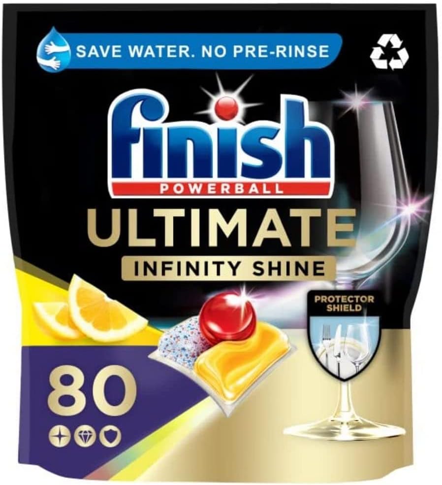 Finish Dishwasher Tablet, Ultimate Infinity Shine, 80 Tablets, Lemon Sparkle, Clean & Shine Detergent Tabs, Tough on Grease Stains