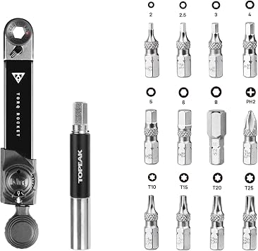 Topeak Unisex Rocket Mini Ex Cycle Torque Wrench Set, Black/Green, 14.5 X 7 X 3 Cm EU