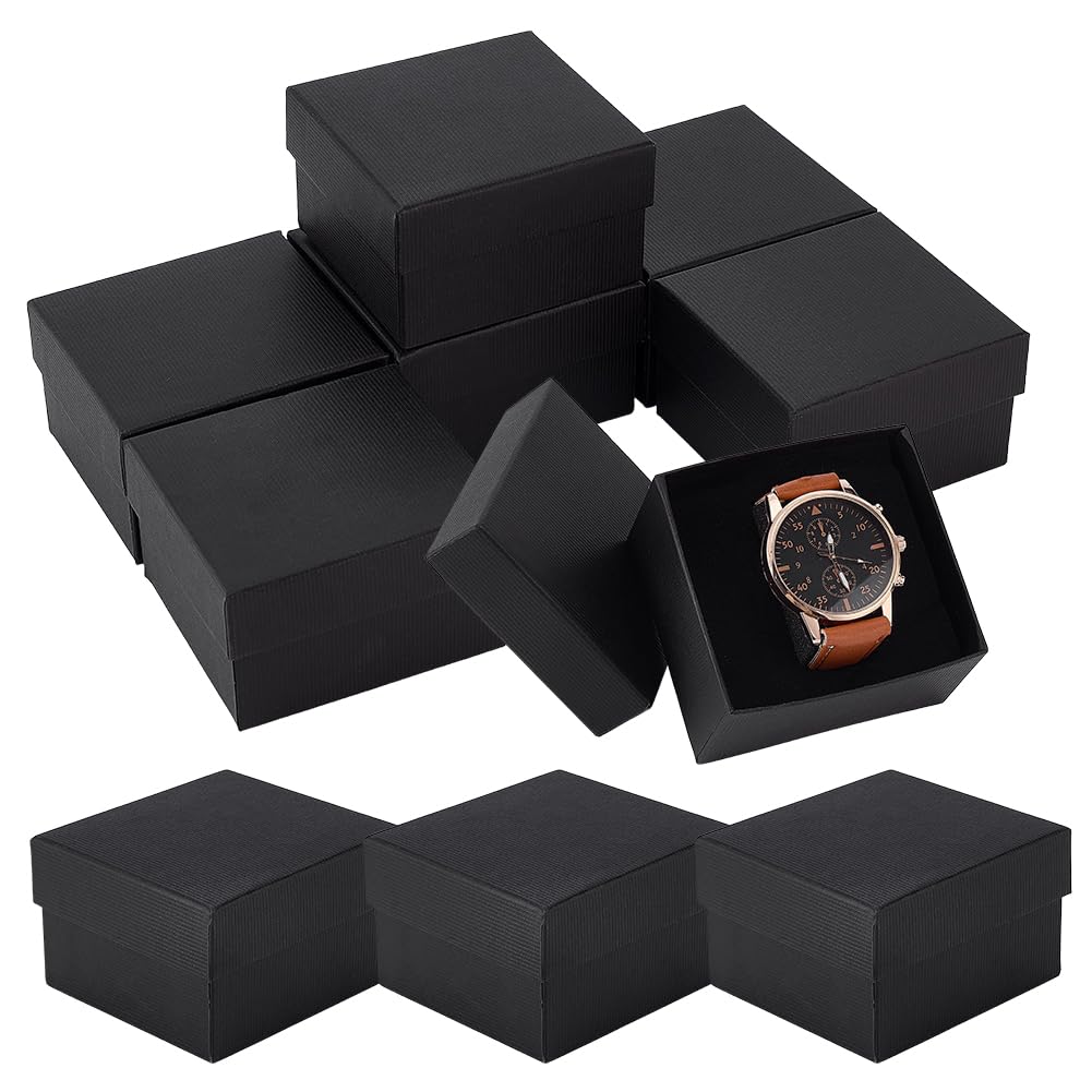 PH PandaHall 10pcs Cardboard Watch Storage Box, 3.23"x3.46"x2.13" Black Watch Gift Box with Pillow Cushion Present Jewelry Box for Bangle Wrist Watch Bracelet Packaging Anniversary Birthday
