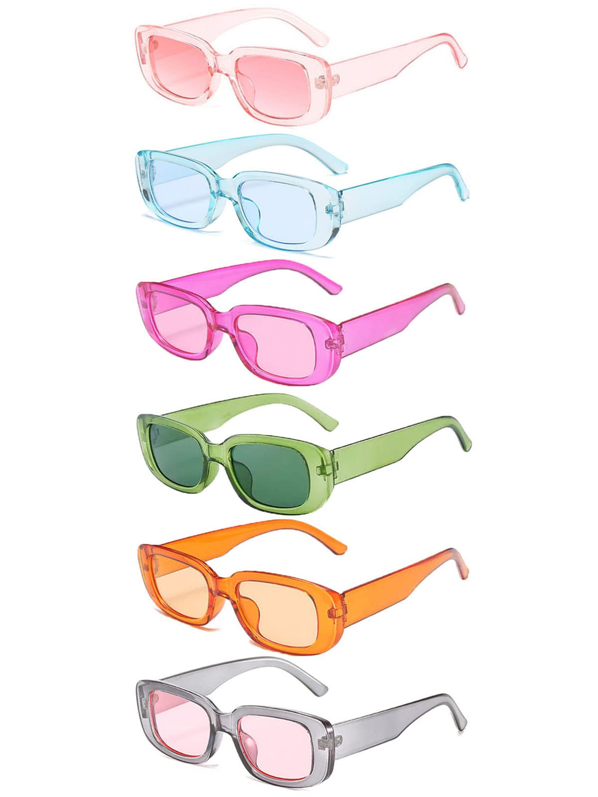 YQVIE 6 Pack Rectangle Sunglasses Bulk for Women Men Trendy Sunglasses Pack for Party Favors (6Bright)