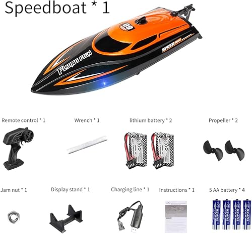 Miniatura 4 de Barco a control remoto con 2 baterías recargables y 4 baterías de control remoto, barcos de control remoto rápido de 20+MPH con luces LED para niños