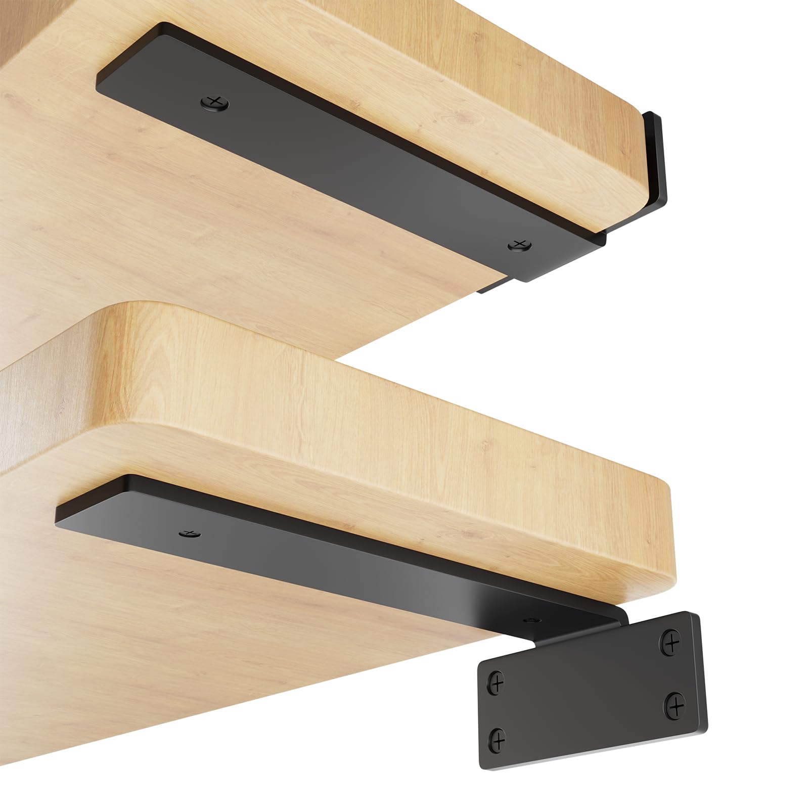 DDK Staffe galleggianti per mensole da 20 cm, confezione da 6 staffe da parete per scaffali, staffe a L in metallo nero resistenti, staffe per scaffalature industriali