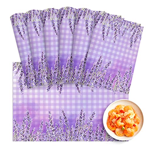 Lavender Placemats Set of 6, Washable PVC Kitchen Table Mats,