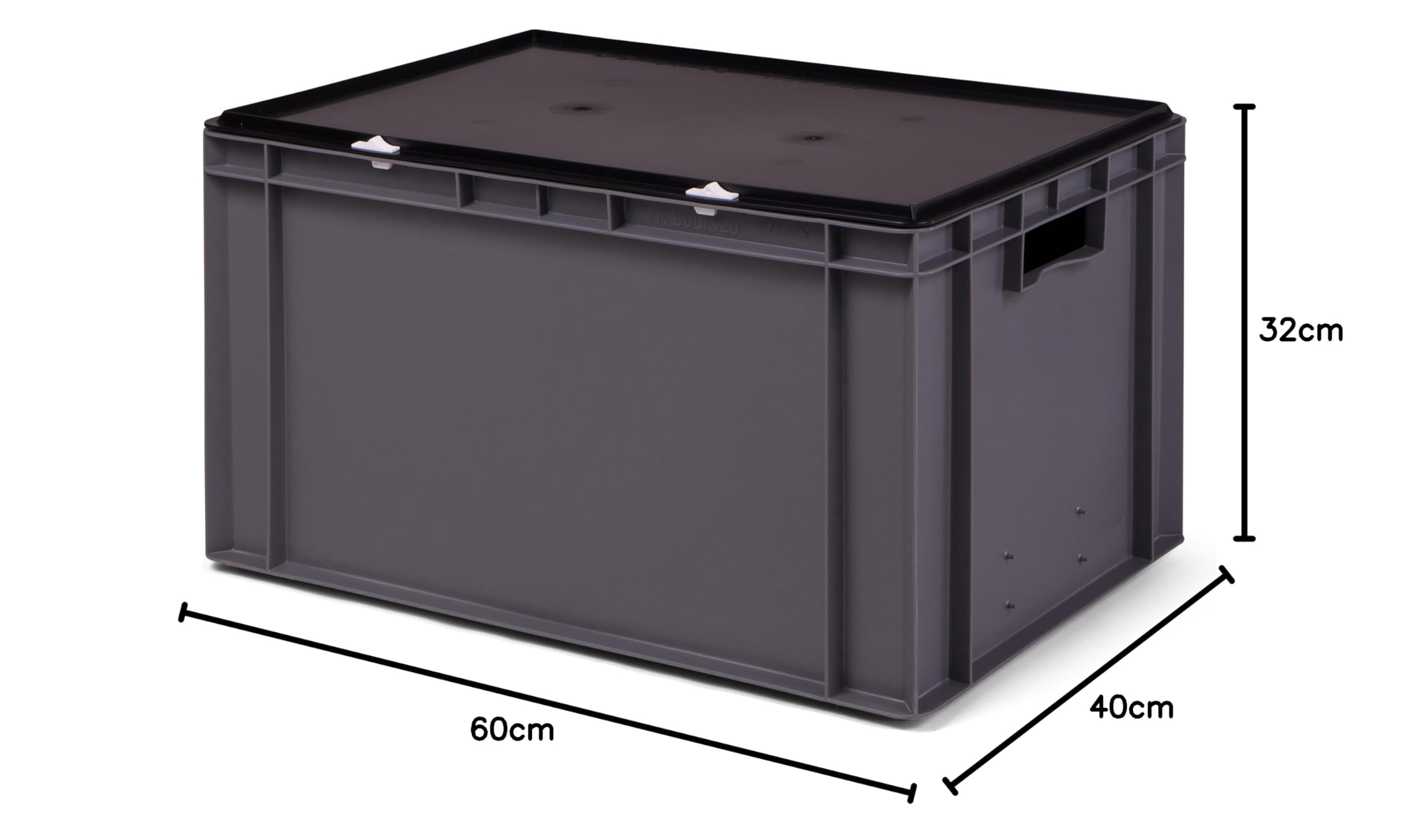1a-TopStore Transport-Stapelbox/Lagerbehälter grau, mit schwarzem Verschlußdeckel, 600x400x320 mm (LxBxH)