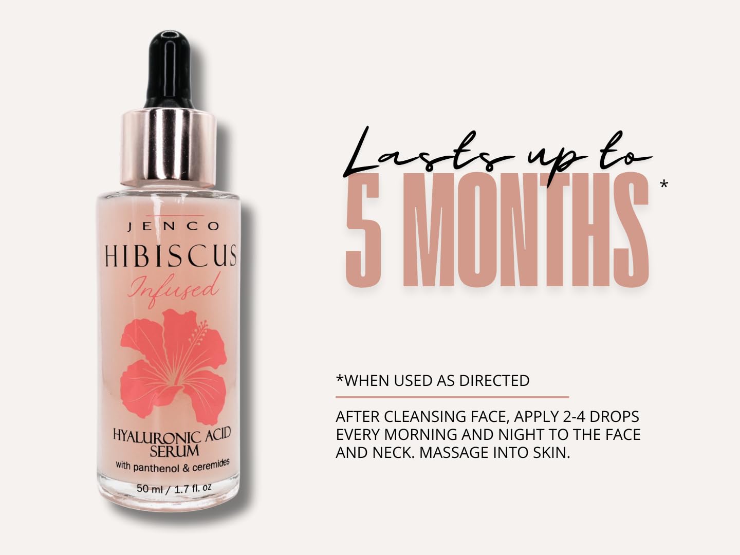 JENCO Skincare Hibiscus Hyaluronic Acid Serum, Ceramides Complex, Hydrating & Plumping, Fragrance-Free, Multi-Weight HA, Lightweight Formula For Face - Image 4