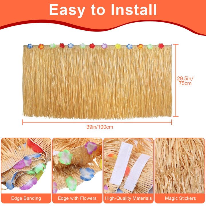 HavaCue 200 Pcs Hawaiian Party Decorations Set, Luau Grass Table Skirt, Fireworks Toothpicks, Paper Straws, Hawaiian Flowers - Image 4