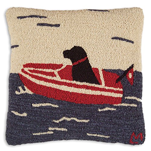 Chandler 4 Corners Artist-Designed Seadog Boating Hand-Hooked Wool Decorative Throw Pillow (18” x 18”)