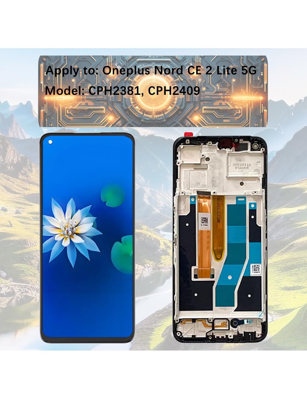 SWARK Écran LCD compatible avec Oneplus Nord CE 2 LITE 5G CPH2381, CPH2409 (noir avec cadre) Écran tactile LCD de rechange outils