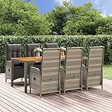 Festnight Conjunto Comedor Jardin de Ratán 7 Piezas, Conjunto Mesa y Sillas Reclinables Jardin Exterior, Mesa y Sillas Terraza, Muebles Terraza Jardin Exterior con Cojines, Gris #11 190 cm