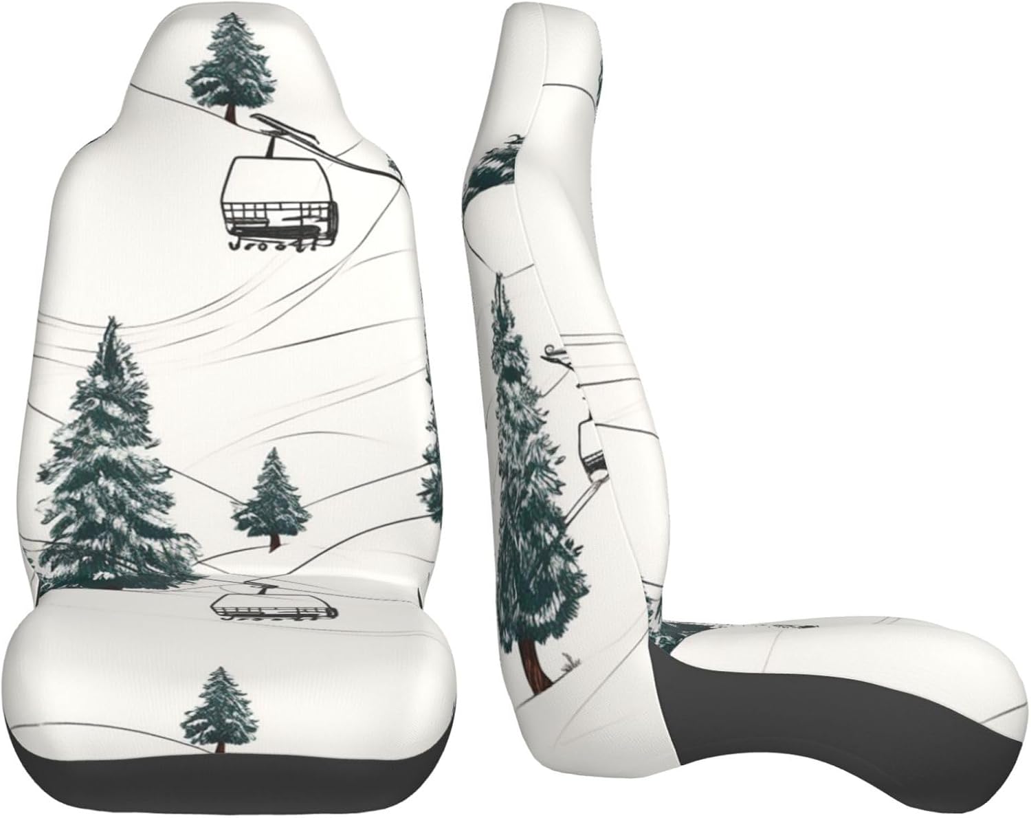 Ski Lift with Fir Tree Print Car Seat Covers 2 Pcs Universal Anti-Slip Front Car Seat Cushions Fashion Car Accessories for Most Car