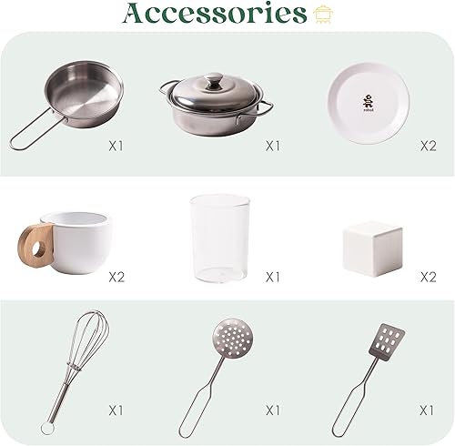 Miniatura 9 de ROBUD Cocina de juego de madera para niños pequeños, cocina de madera de esquina con refrigerador, máquina de hielo, cafetera, exprimidor, horno,