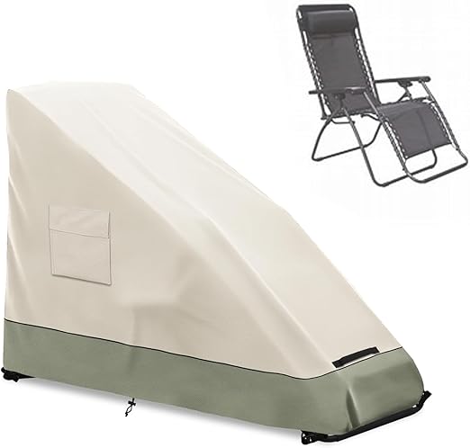 Zero Gravity Chair Cover XL,Outdoor Heavy Duty 600D Waterproof Zero Gravity Lounge Chair Cover,Patio Folding Zero Gravity Recliner Cover.Beige & Green,39" L x 31" W x 45" H.