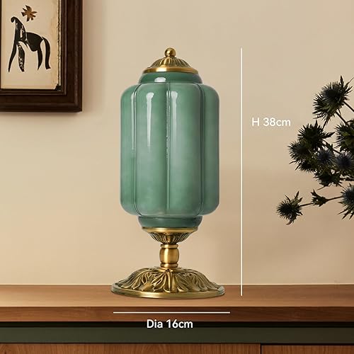 Miniatura 6 de Lámpara de mesa de cristal de leche, diseño moderno de granja con base de acabado de latón antiguo, luz de escritorio verde para decoración de sala