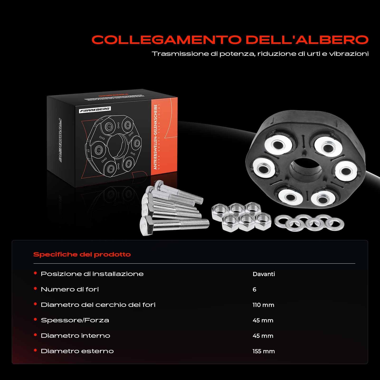 Frankberg Giunto Albero di Trasmissione Anteriore Compatibile con Serie 5 Touring E61 Serie 5 E60 Serie 3 Touring E91 X3 E83 Serie 3 E90 Replace# 26117542238