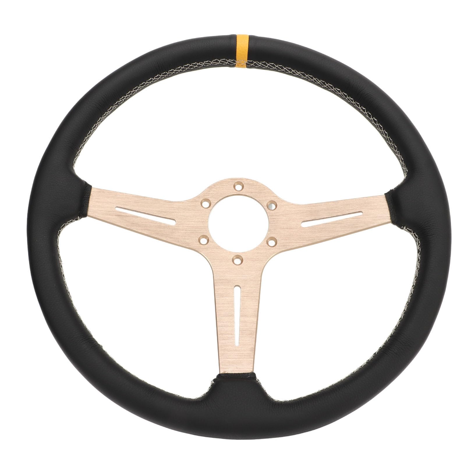 14.5in Volant Cuir Blanc Couture Intérieure Cuivre Couleur Cadre Forte Grip Control Universel pour Voiture Véhicule