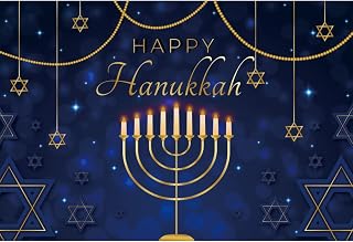 Leyiyi 7x5ft Happy Hanukkah Backdrop Jewish Chanukah Candle Lamp Stand Gold David Star Bokeh Dreamy Sparkly Glitters Blue Photography Background Jewish Traditional Festival Celebration Studio Props