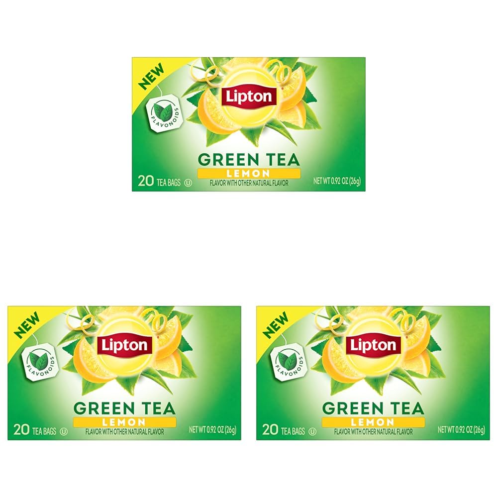 Lemon Green Tea Bags, Flavored, Unsweetened Teabags for Hot Tea or Iced Tea with Caffeine and Flavonoids, 20 Total Tea Bags (Pack of 3)
