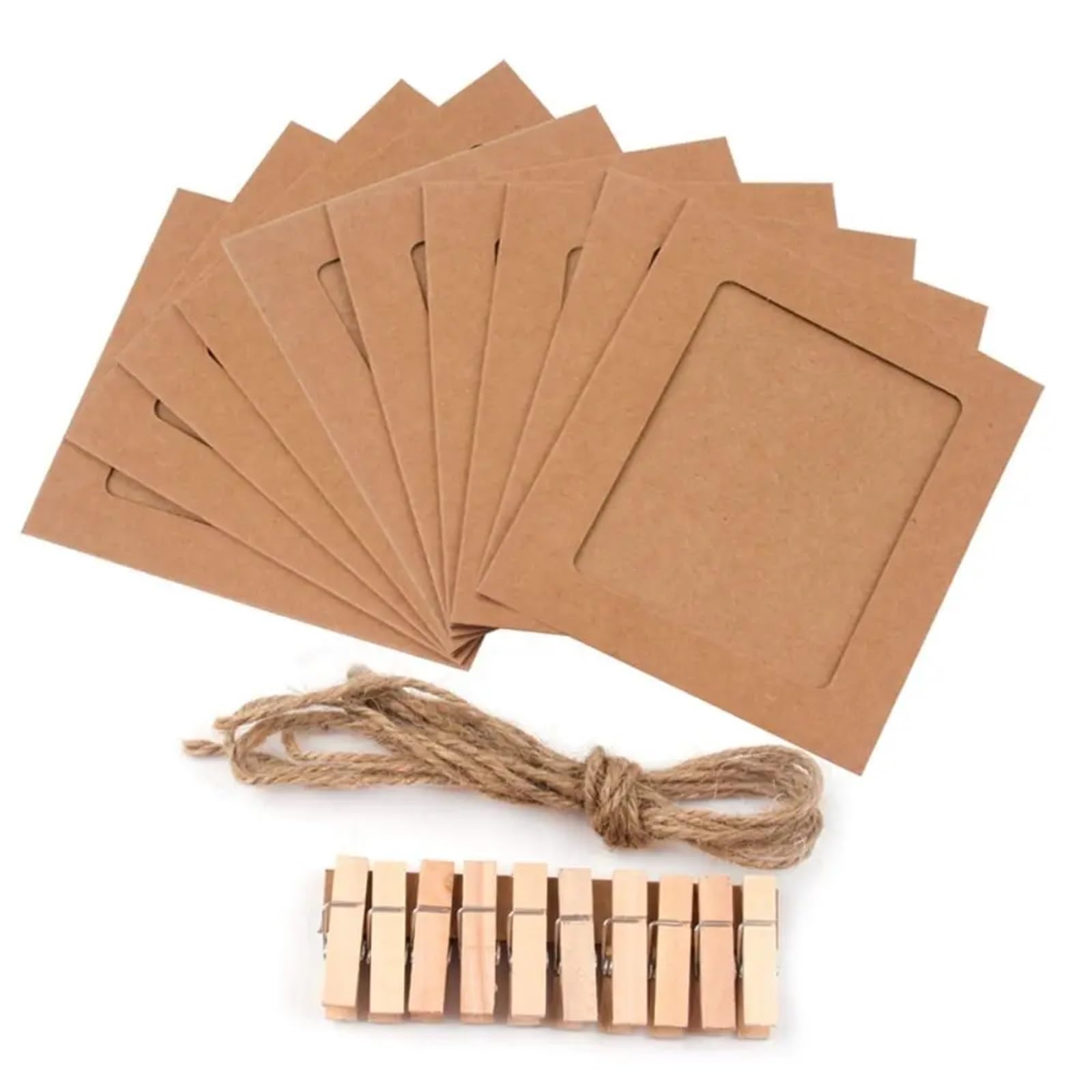 Gwyzax Cardboard Photo Frames 50Pcs DIY Craft Paper Photo Frame With Clips and Rope Wall Photo Frame Hanging Picture Album Home Decor Wedding Happy Birthday(Coffee)