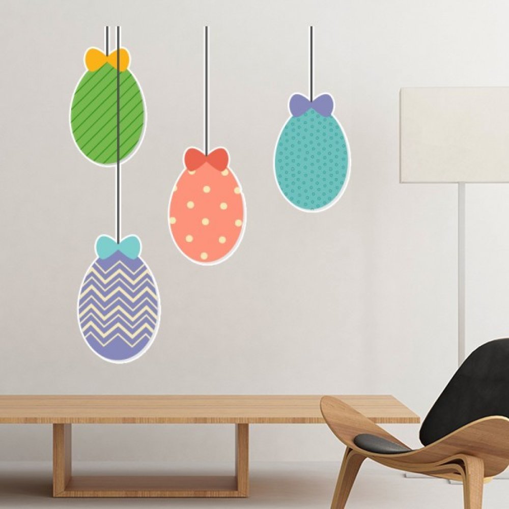 Sticker mural Pâques chrétienne œuf coloré 60cm déco amovible