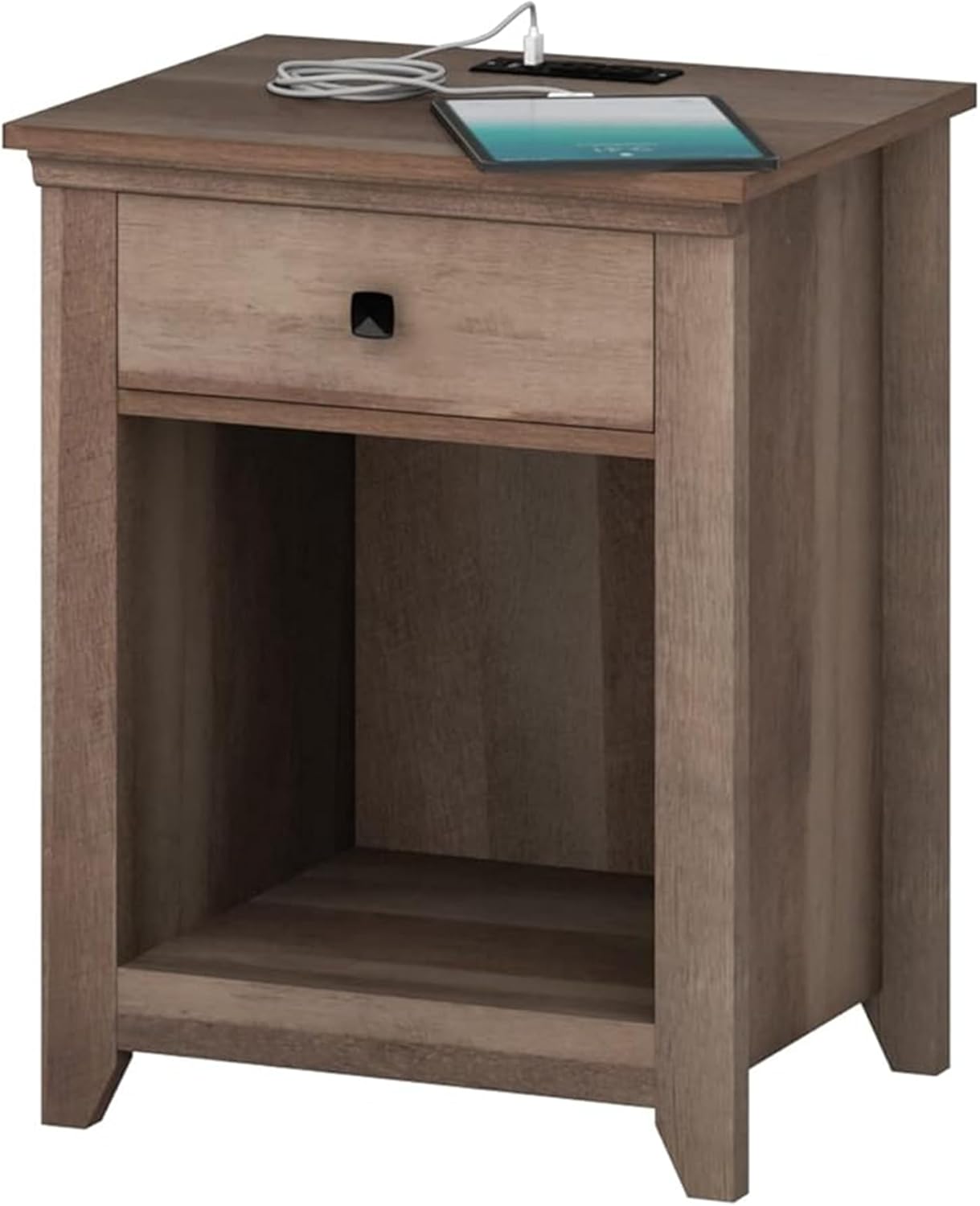 JAXPETY Nightstand with Charging Station, Bedside Table with Drawer USB Ports Power