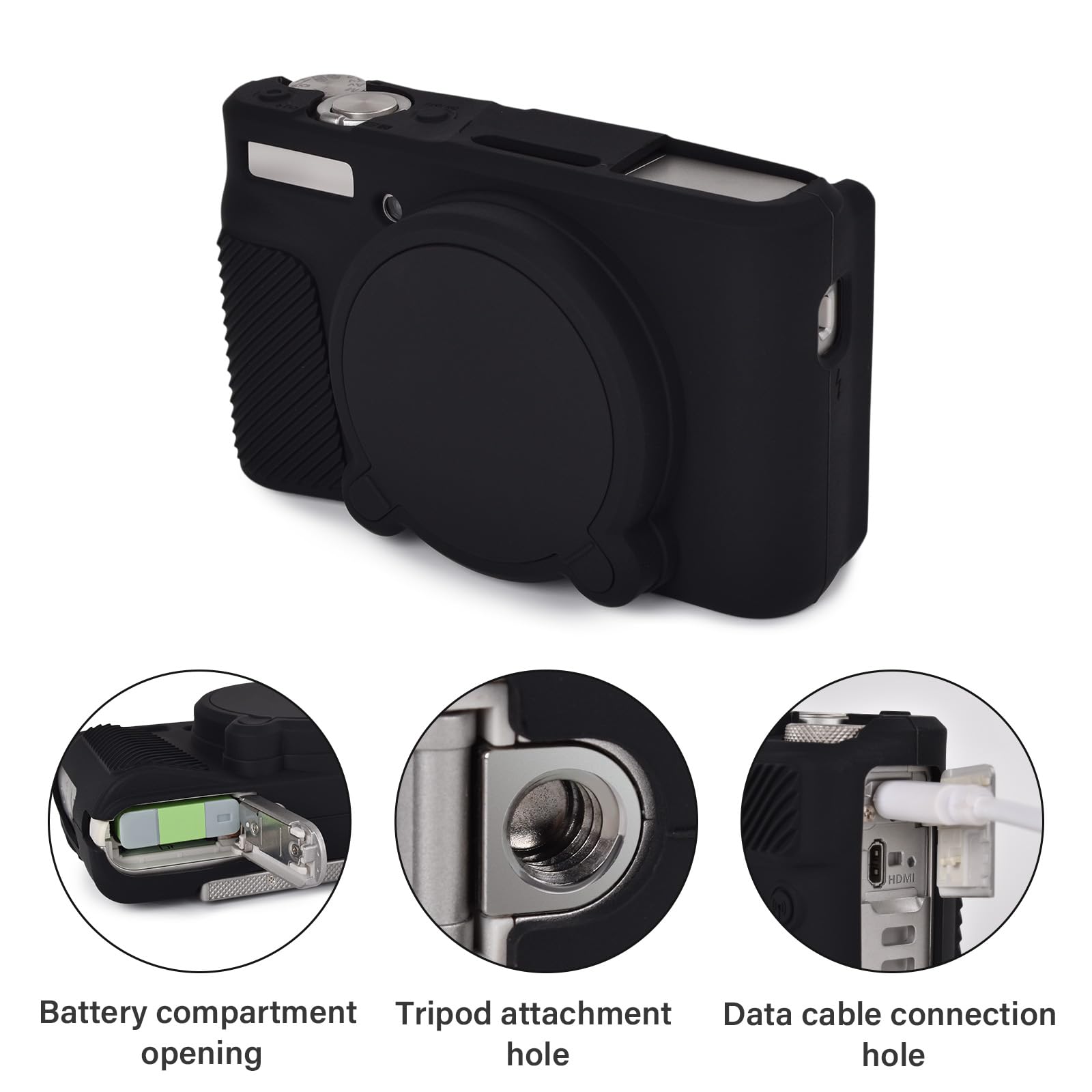 Coque Silicone Protection Pour Canon PowerShot SX740 & SX730 - Léger, Design Ajusté Et Couvercle Objectif Inclus - Noir