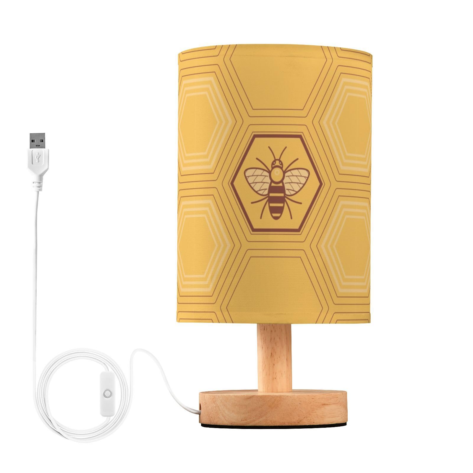 Mnsruu Bedside Table Lamp Yellow Bee Honeycomb Hive Bedside Lamps LED Light Desk Lamp Fabric Shade Small Lamp for Bedroom Living Room (Bulb Included)