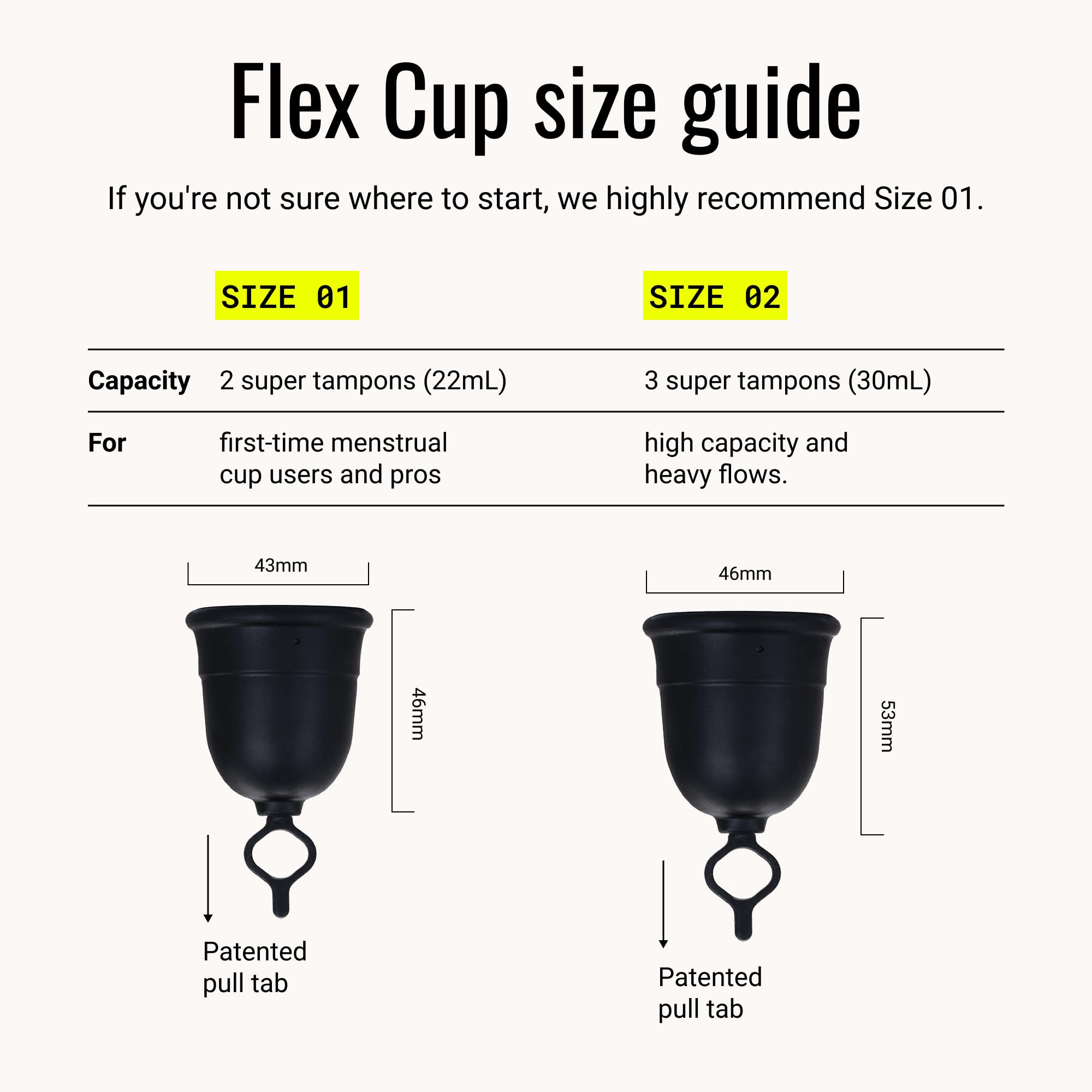 Flex Kit de iniciación de copa (ajuste completo, tamaño 01) | Copa menstrual reutilizable + 2 discos menstruales gratis | lengüeta de tracción para una fácil extracción | Alternativa a tampón +