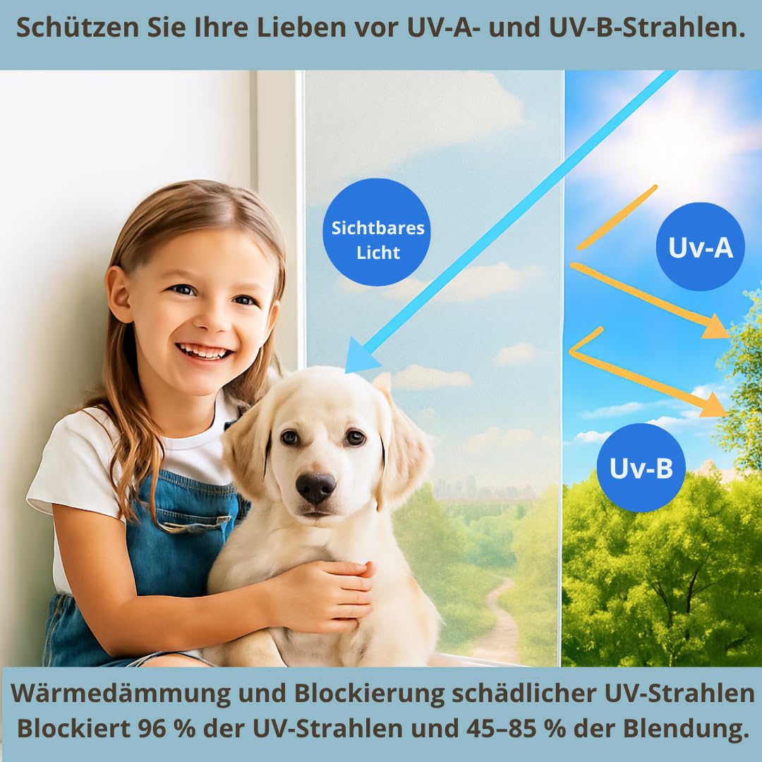 Sichtschutz-Fensterfolie (120 x 500 cm), VIELE GROßE GRÖSSEN, matt, satiniert, selbstklebend, ohne Kleber, UV-Schutz, Keine Rückstände, einfache Anwendung, Duschkabine, statische Haftung, abnehmbar