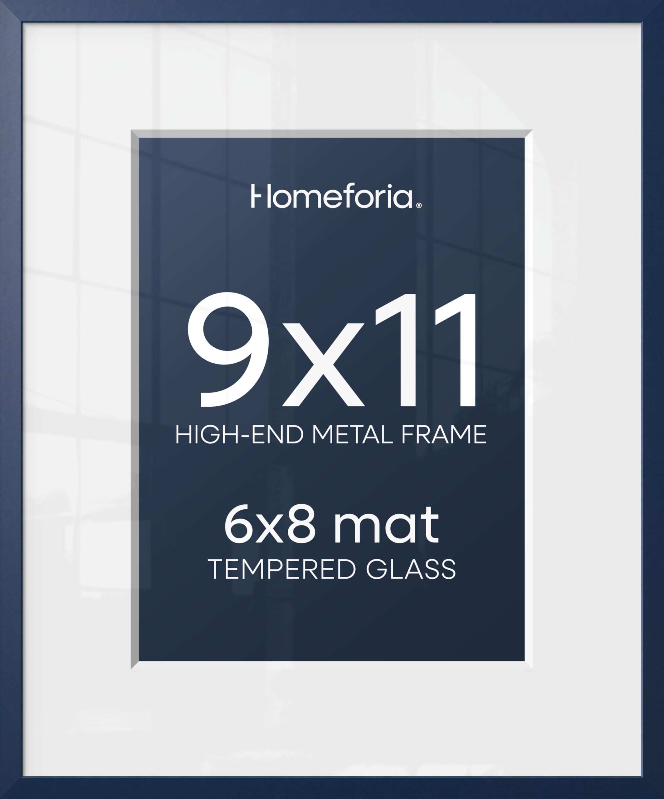 Homeforia 9x11 Blue Picture Frame, High-End Metal, 6x8 Mat, Glass | High End Aluminum, Tempered Glass, Acid-Free 6x8 Removable Mat, 9x11 in Edge-to-Edge Display 11x9, Wall Kit, Set Of 1