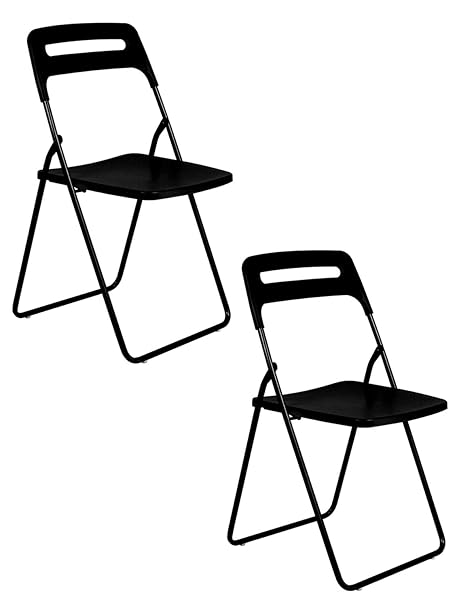 Story@Home Metal Folding Chair, Modern Light Weight Space Saver Simple Multifunctional for Living Room, Dining Room, School, Playschool, Office, Home and Cafe, Set of 2, Black