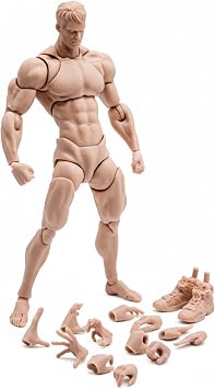 1/12 Scale Male Blank Action Figure Body, White Skin Super Articulated 6-Inch Muscular Body with Complete Accessories for Collectors, DIY Custom