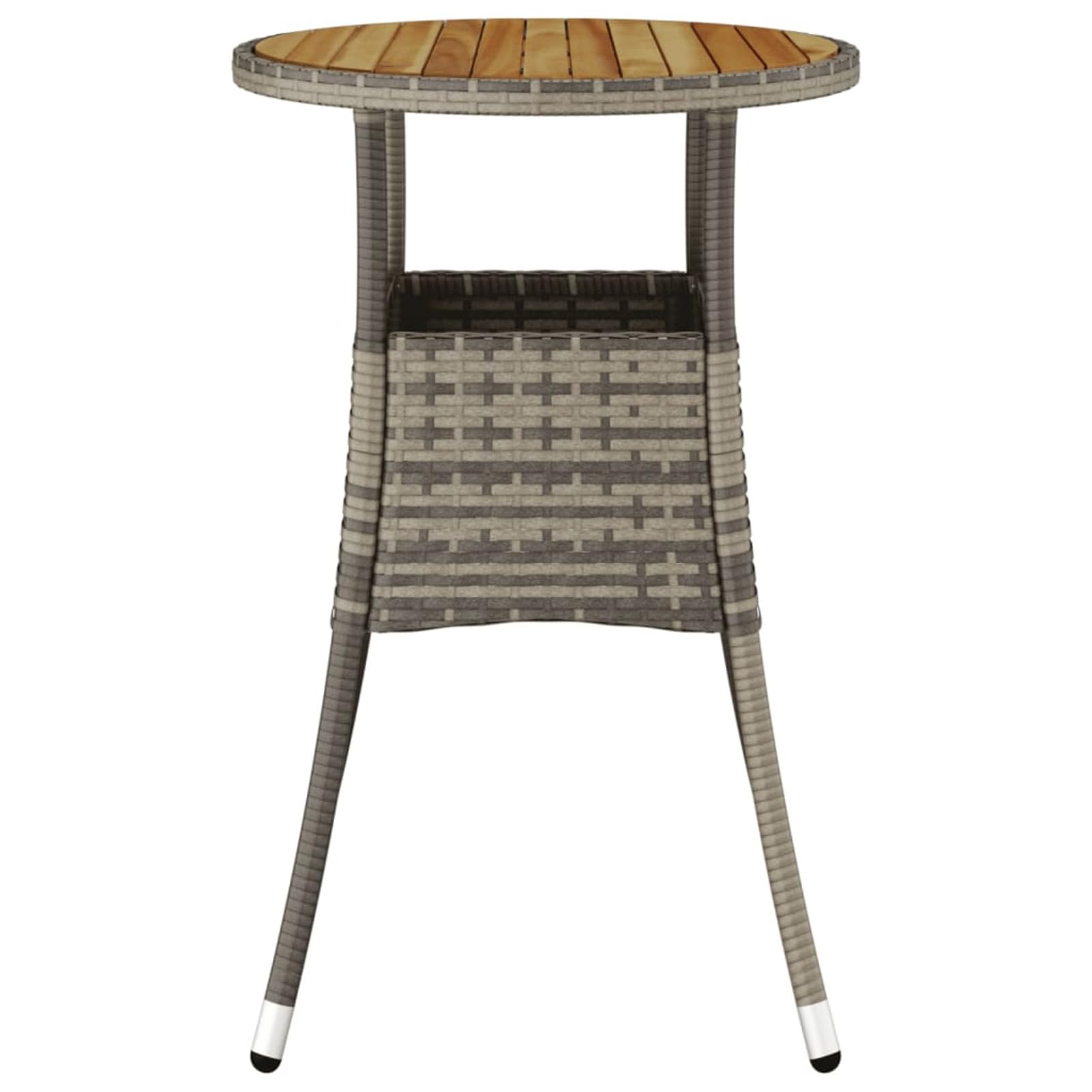 Homgoday Gartentisch aus Akazienholz und Polyrattan, Grau, Ø 60 x 75 cm
