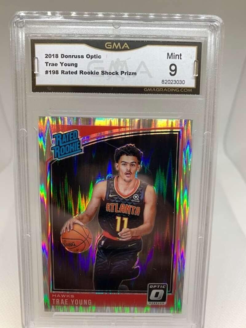 GMA Mint 9 - #82023030 2018-19 Donruss Optic Rated Rookie Shock - #198 Trae Young Atlanta Hawks Professionally Graded NBA Basketball Trading Card.