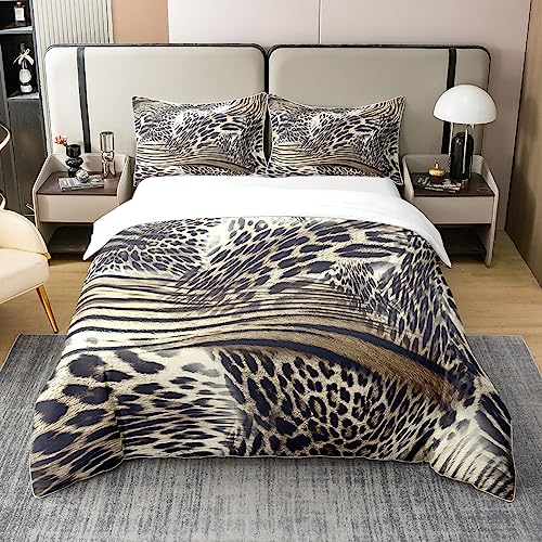 Loussiesd Leopard Print 100% Cotton Duvet Cover,Cheetah Bedding Set,Safari Animal Brown Wild Animal Comforter Cover Set,King Size