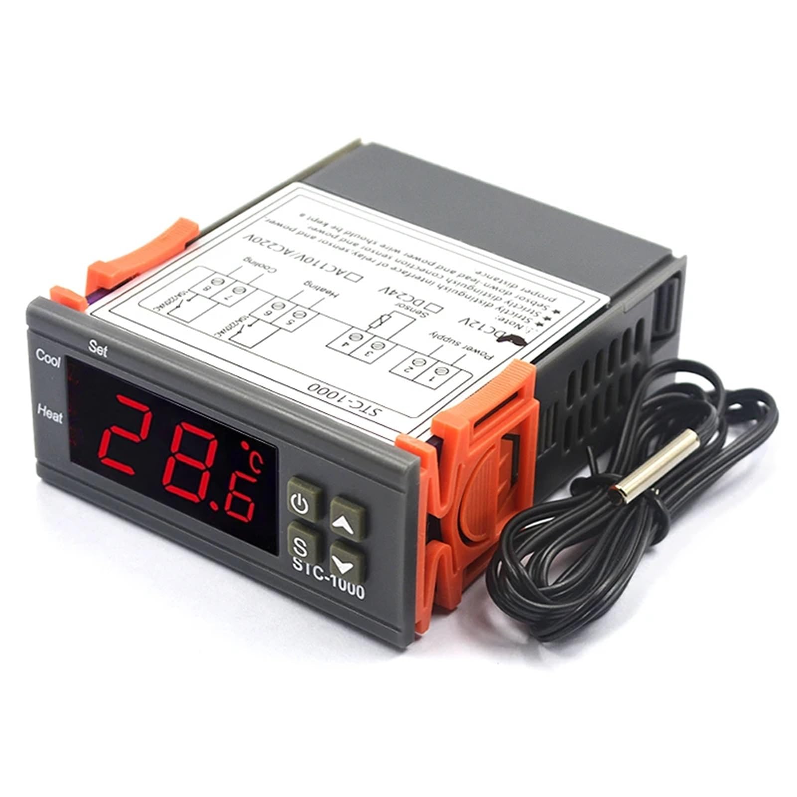 Controlador de temperatura digital Termostato Termorregulador Incubadora Relé LED 10A Calefacción Refrigeración STC-1000 12V 24V 220V(DC-12V)