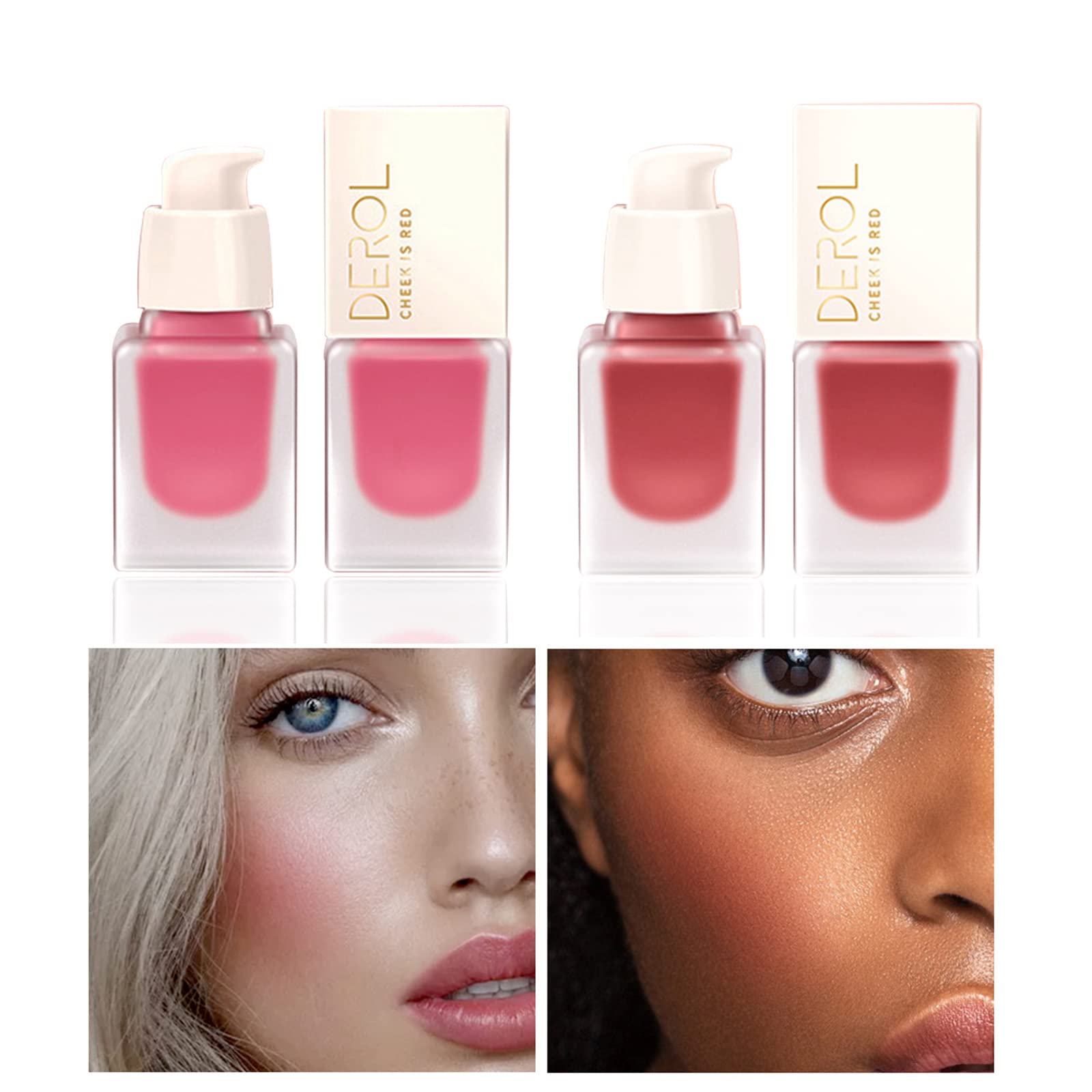 Joyeee Blush Maquillaje Liquido, 2 tonos set de colorete líquido, Cheek Flushing Tint Colorete, Creme Puff Blush Colorete Tono, Milano Velvet Touch, Vegan, oscuro y rojo oscuro
