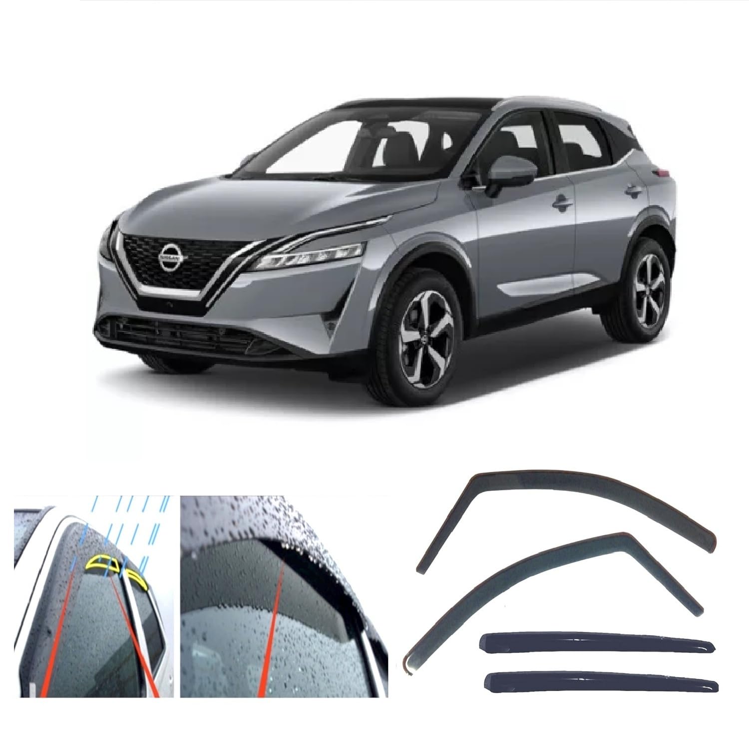 4 deflectores de viento para Nissan QASHQAI (J12) 2021 2022 2023 2024 2025