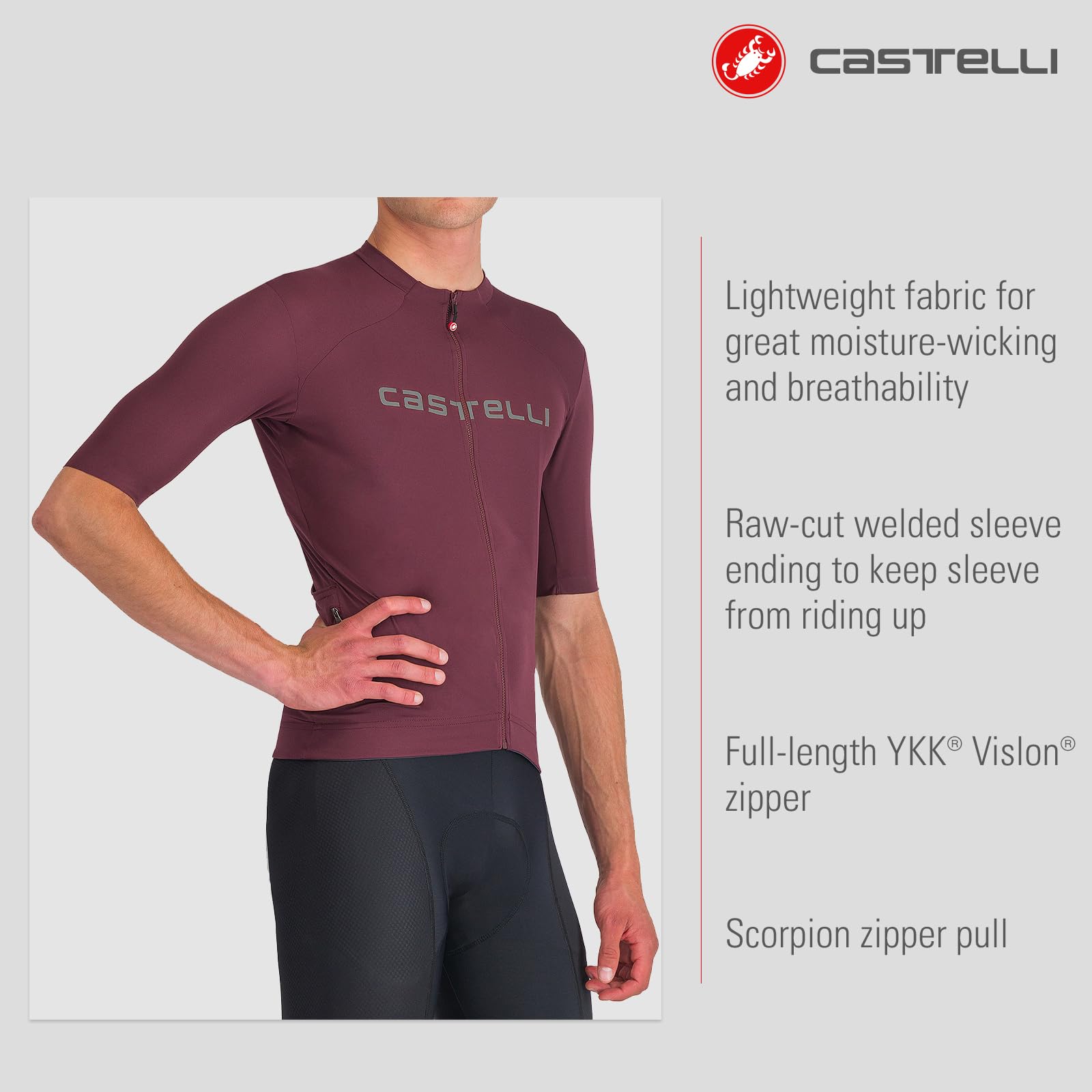 CASTELLI Prologo Lite Jersey-deep Bordeaux/Silver gray-2XL
