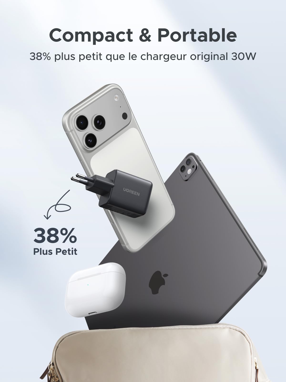 UGREEN Zapix 30W Chargeur USB C Rapide iPhone 3 Ports GaN Prise Secteur Compatible avec iPhone 17 Pro Max Air 16 15 14 Plus Pixel 9 8 Pro Galaxy S25 S24 S23 Ultra A57 A76 iPad MacBook Air Neo(Noir)