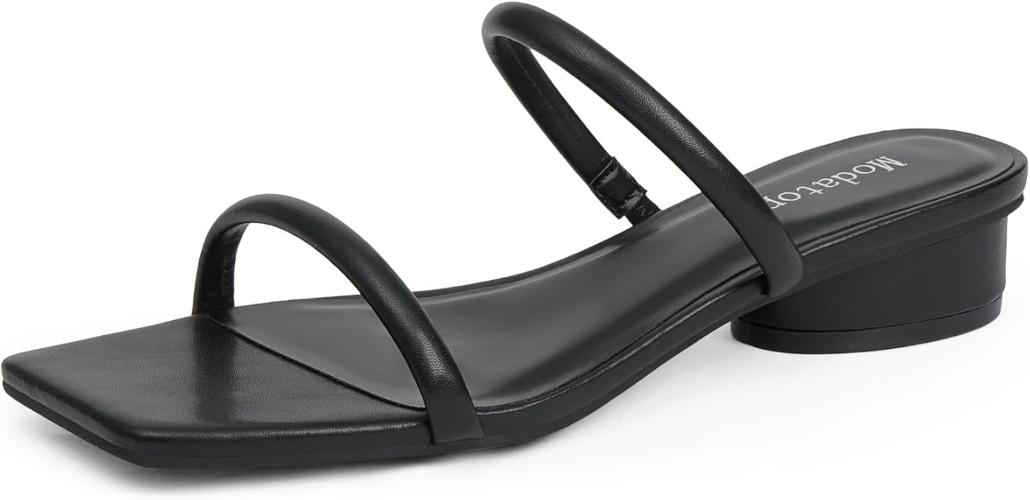 Modatope Square Open Toe Heeled Sandals Women Two Strap Chunky Heel Sandals for Women Low Block Heel Sandal Dressy