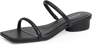 Modatope Women's Square Open Toe Two Strap Chunky Heel Sandals - Comfortable 1.18" Low Block Heel Dressy Summer Shoes