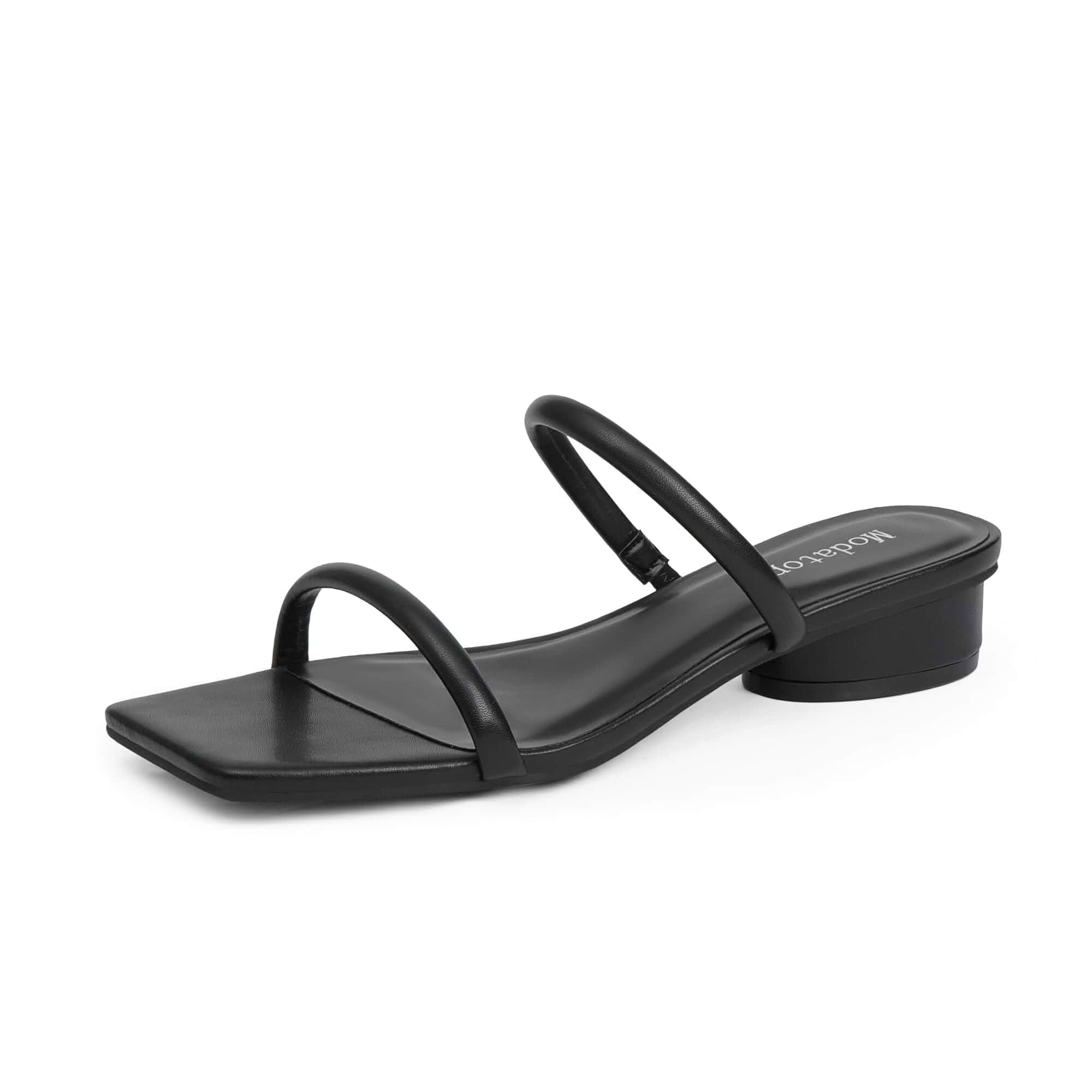 Modatope Square Open Toe Heeled Sandals Women Two Strap Chunky Heel Sandals for Women Low Block Heel Sandal Dressy