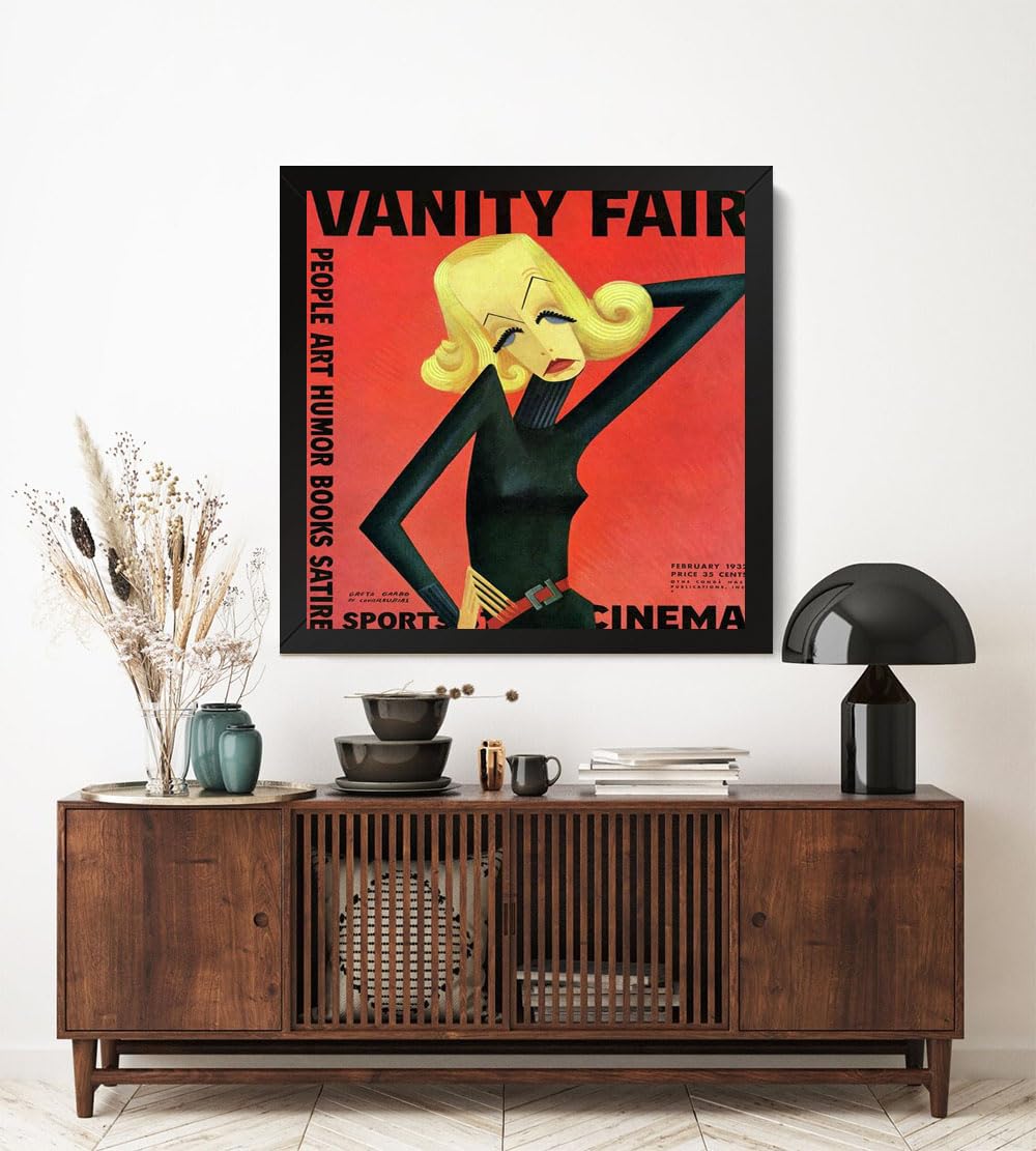 GADGETS WRAP Printed Photo Frame Matte Painting for Home Office Studio Living Room Decoration (17x17inch Black Framed) - Vanity Fair Cover Featuring Greta Garbo